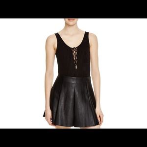 Bloomingdales aqua black lace up bodysuit